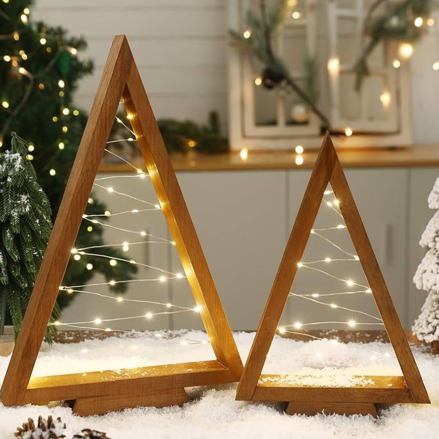 Coppia Alberi Luminosi in Legno – Eleganza Naturale & Magia Natalizia